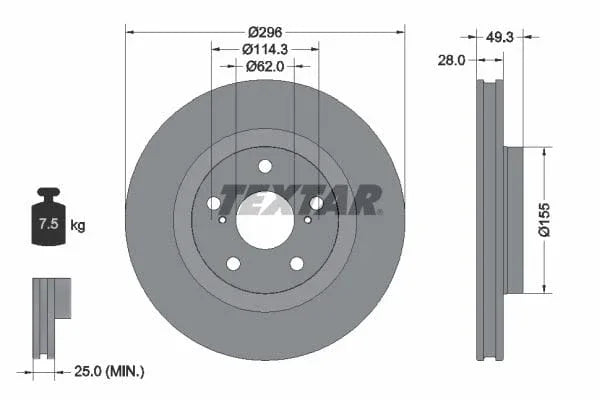 Textar Front Coated Brake Disc Pro Vented 92168803 296mm - image 3