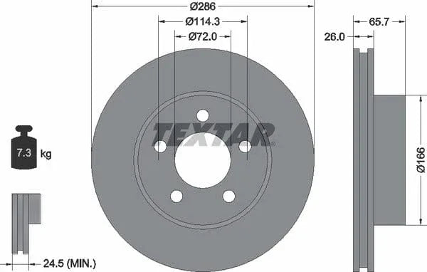 Textar Front Coated Brake Disc Pro Vented 92169003 286mm - image 4