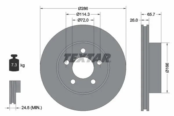 Textar Front Coated Brake Disc Pro Vented 92169003 286mm - image 3