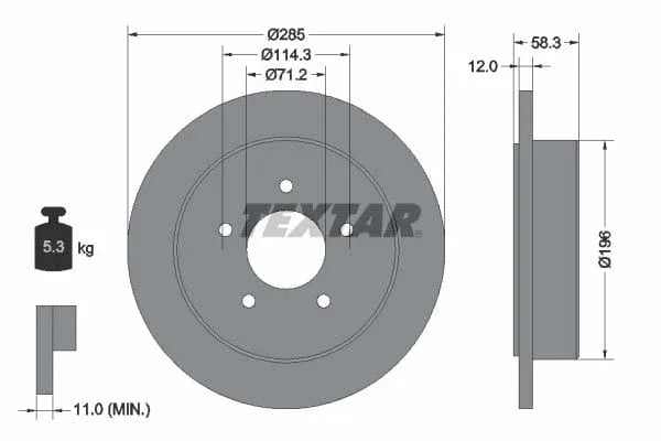 Textar Rear Brake Disc Solid 92169100 285mm - image 3