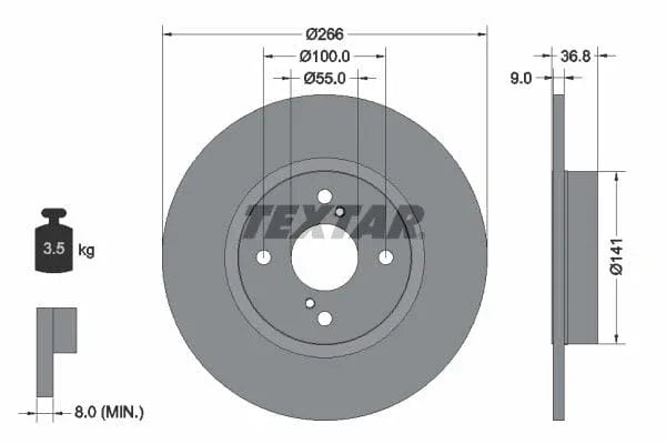 Textar Rear Brake Disc Pro Solid 92169203 266mm - image 3