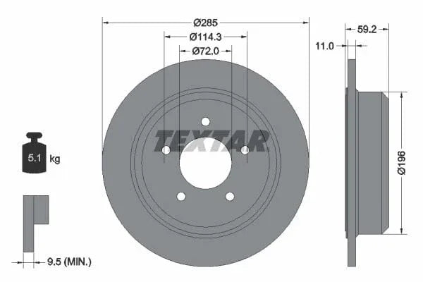 Textar Rear Brake Disc Pro Solid 92169403 285mm - image 3