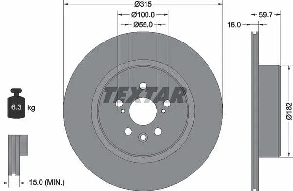 Textar Rear Brake Disc Pro Vented 92169503 315mm - image 4