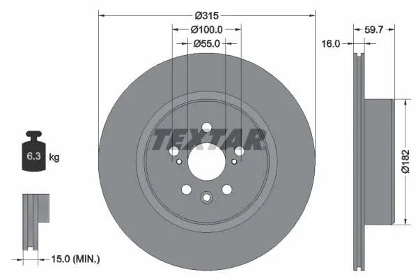 Textar Rear Brake Disc Pro Vented 92169503 315mm - image 3