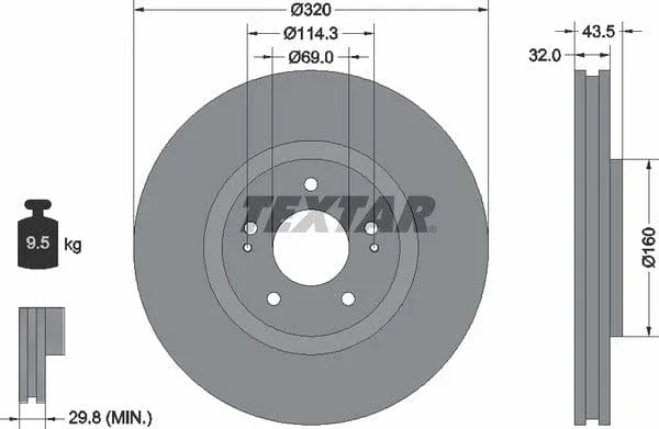 Textar Front Coated Brake Disc Pro Vented 92169903 320mm - image 4