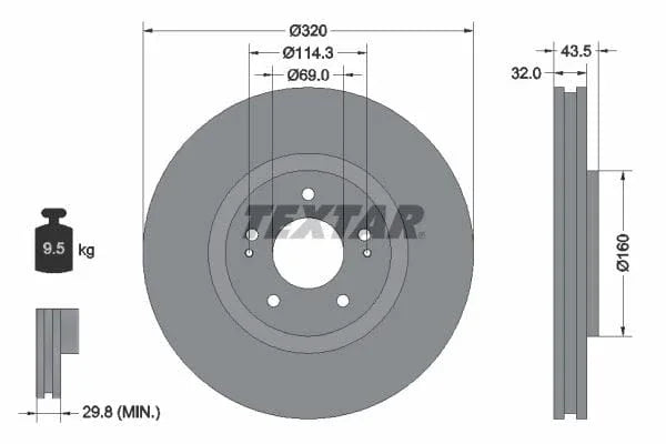 Textar Front Coated Brake Disc Pro Vented 92169903 320mm - image 3