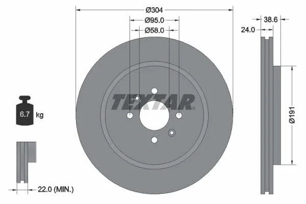 Textar Front Coated Brake Disc Pro Vented 92170203 304mm - image 3