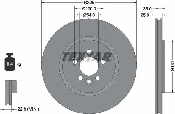 Textar Front Coated Brake Disc Pro Vented 92170303 325mm - image 4