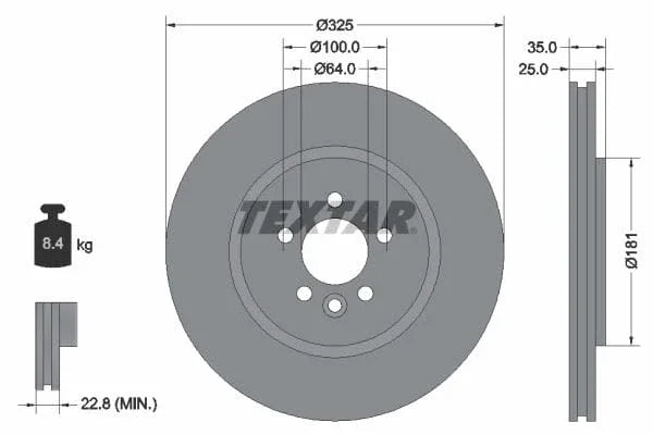 Textar Front Coated Brake Disc Pro Vented 92170303 325mm - image 3