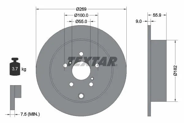 Textar Rear Brake Disc Pro Solid 92170403 269mm - image 3