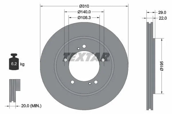 Textar Front Coated Brake Disc Pro Vented 92170503 310mm - image 3