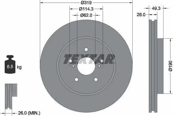 Textar Front Coated Brake Disc Pro Vented 92171503 319mm - image 4