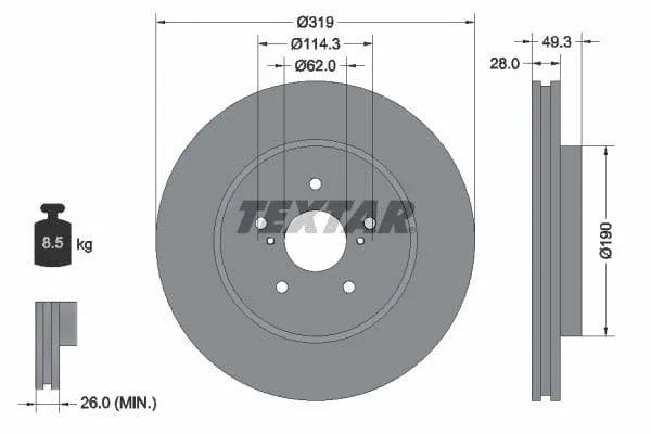 Textar Front Coated Brake Disc Pro Vented 92171503 319mm - image 3