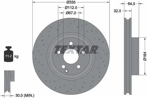 Textar Front Coated High-Carbon Brake Disc Pro+ Perforated Vented 92171905 335mm - image 4
