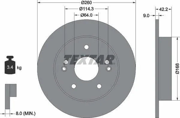 Textar Rear Brake Disc Pro Solid 92172003 260mm - image 4