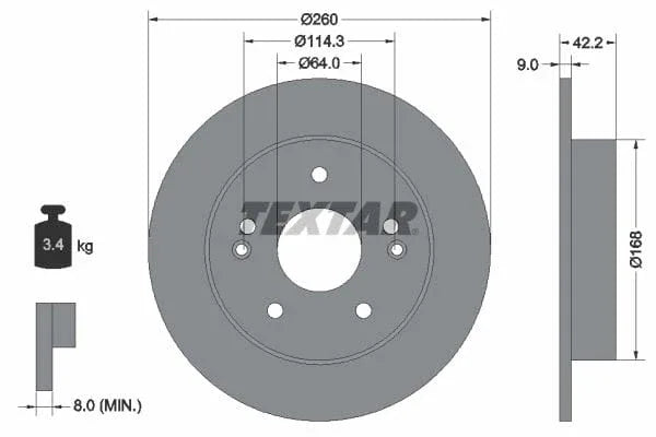 Textar Rear Brake Disc Pro Solid 92172003 260mm - image 3