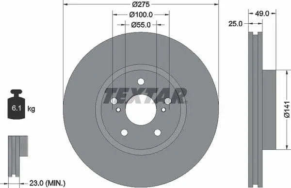 Textar Front Coated Brake Disc Pro Vented 92173103 275mm - image 4