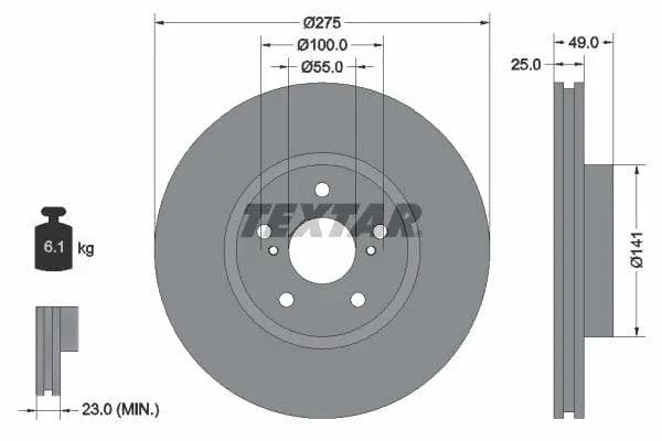 Textar Front Coated Brake Disc Pro Vented 92173103 275mm - image 3