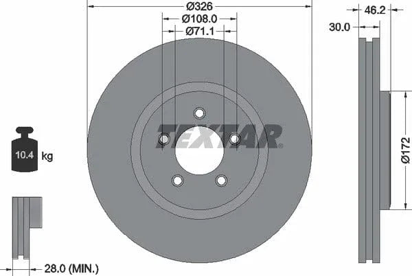 Textar Front Coated High-Carbon Brake Disc Pro+ Vented 92173505 326mm - image 4