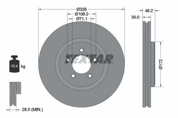 Textar Front Coated High-Carbon Brake Disc Pro+ Vented 92173505 326mm - image 3