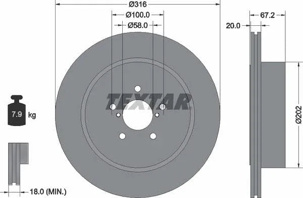 Textar Rear Brake Disc Pro Vented 92173703 316mm - image 4