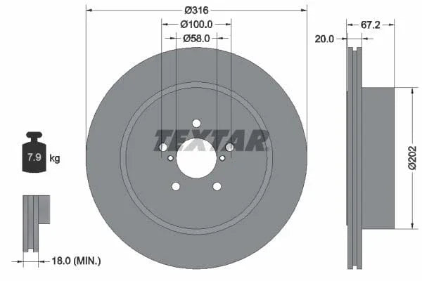 Textar Rear Brake Disc Pro Vented 92173703 316mm - image 3