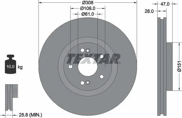 Textar Front Coated High-Carbon Brake Disc Pro+ Vented 92174005 308mm - image 4