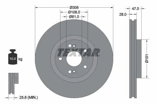 Textar Front Coated High-Carbon Brake Disc Pro+ Vented 92174005 308mm - image 3