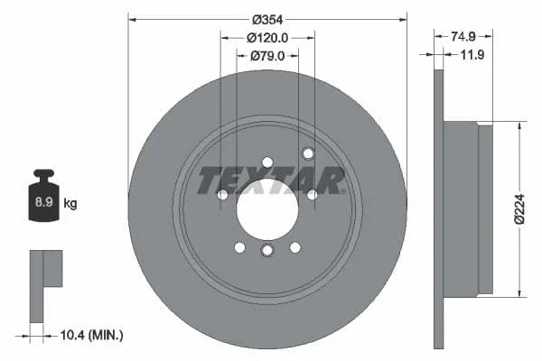 Textar Rear Brake Disc Solid 92174100 354mm - image 3
