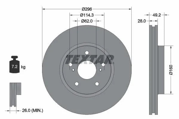 Textar Front Coated Brake Disc Pro Vented 92174303 296mm - image 3