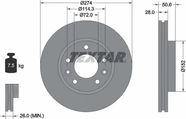 Textar Front Coated Brake Disc Pro Vented 92174703 274mm - image 4