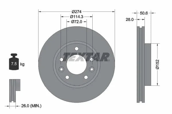 Textar Front Coated Brake Disc Pro Vented 92174703 274mm - image 3