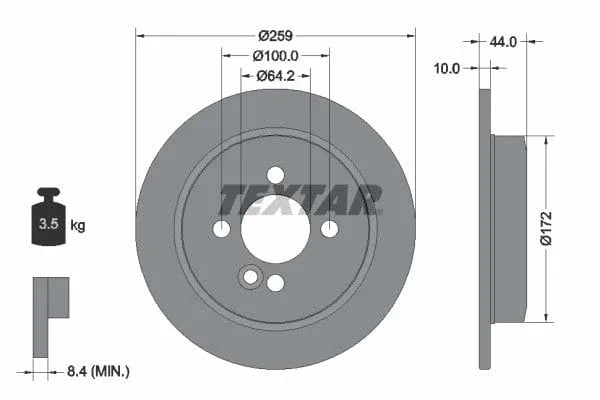 Textar Rear Brake Disc Pro Solid 92175003 259mm - image 3