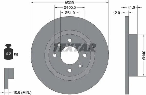 Textar Front Coated Brake Disc Pro Solid 92175103 259mm - image 4