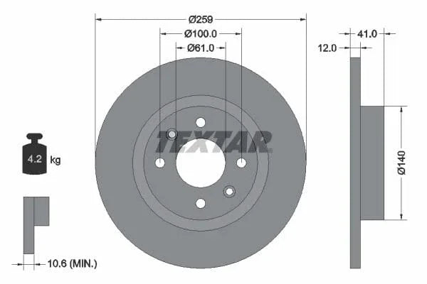 Textar Front Coated Brake Disc Pro Solid 92175103 259mm - image 3