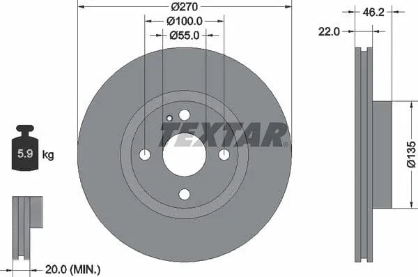 Textar Front Coated Brake Disc Pro Vented 92175903 270mm - image 4