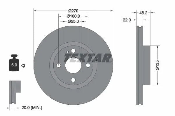 Textar Front Coated Brake Disc Pro Vented 92175903 270mm - image 3