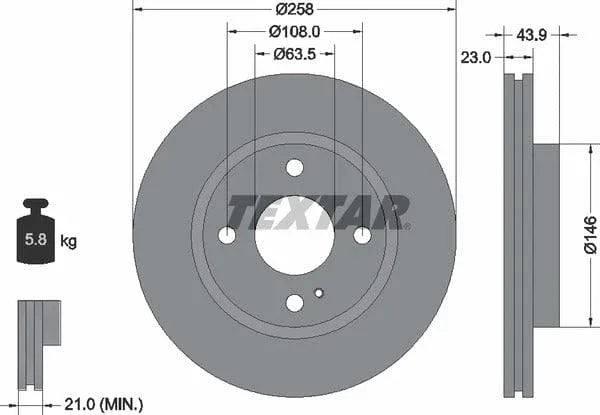 Textar Front Coated Brake Disc Pro Vented 92176003 258mm - image 4