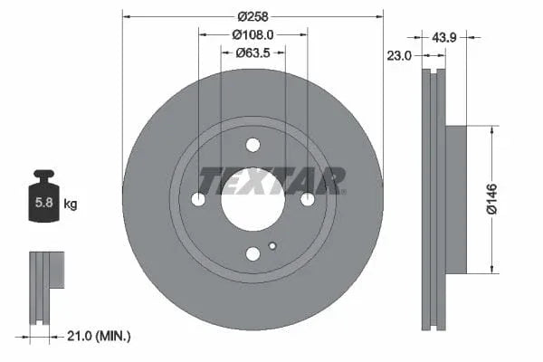 Textar Front Coated Brake Disc Pro Vented 92176003 258mm - image 3