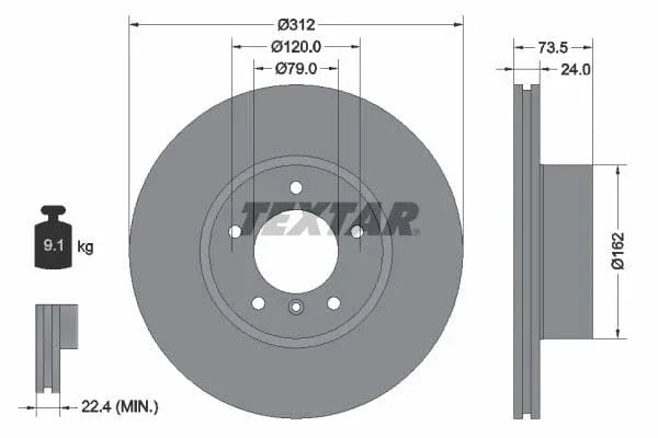 Textar Front Coated High-Carbon Brake Disc Pro+ Vented 92176105 312mm - image 3