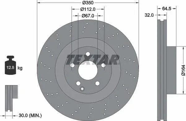 Textar Front Coated High-Carbon Brake Disc Pro+ Perforated Vented 92176405 350mm - image 4