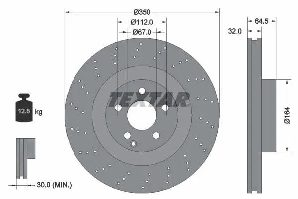 Textar Front Coated High-Carbon Brake Disc Pro+ Perforated Vented 92176405 350mm - image 3