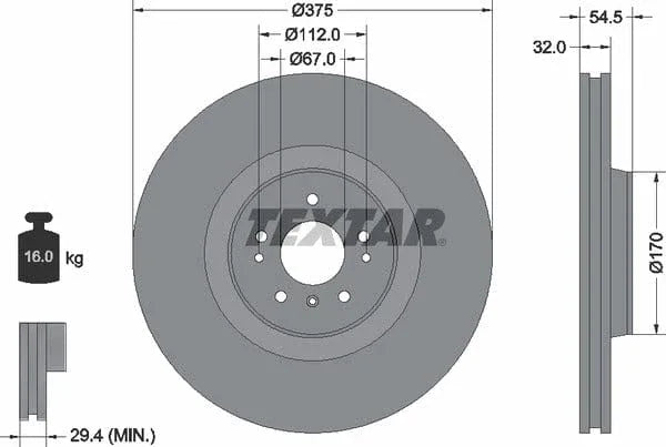 Textar Front Coated Brake Disc Pro Vented 92176603 375mm - image 4