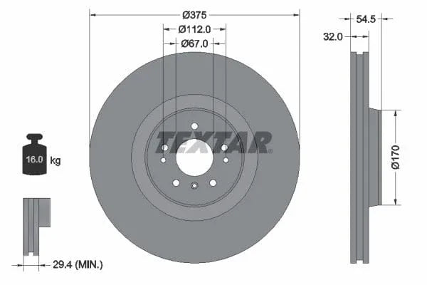 Textar Front Coated Brake Disc Pro Vented 92176603 375mm - image 3