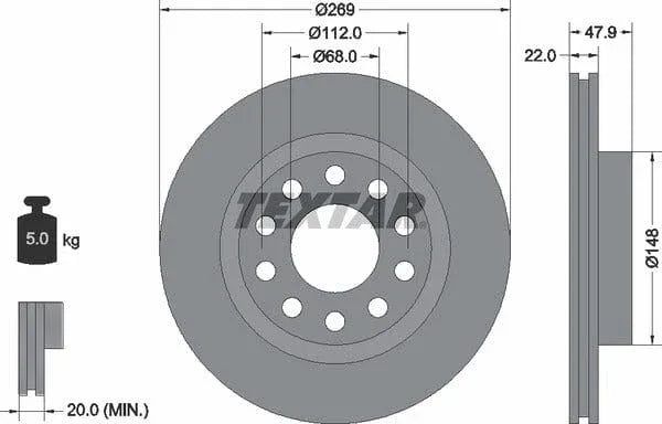 Textar Rear Brake Disc Pro Vented 92176903 269mm - image 4
