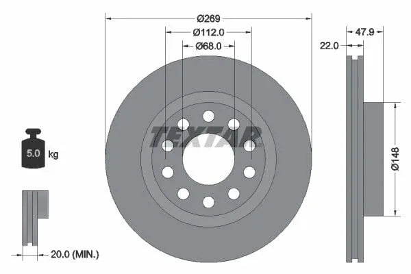 Textar Rear Brake Disc Pro Vented 92176903 269mm - image 3