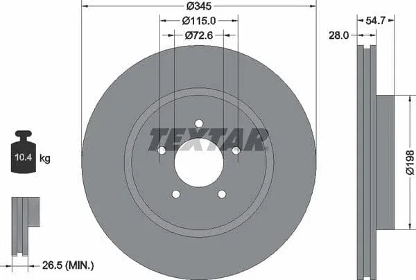Textar Front Coated High-Carbon Brake Disc Pro+ Vented 92177105 345mm - image 4