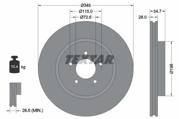Textar Front Coated High-Carbon Brake Disc Pro+ Vented 92177105 345mm - image 3