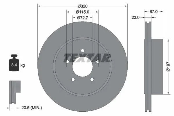 Textar Rear Brake Disc Pro+ Vented 92177205 320mm - image 3