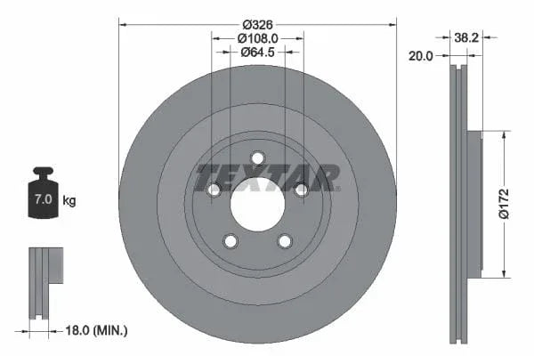 Textar Rear Brake Disc Pro+ Vented 92178005 326mm - image 3
